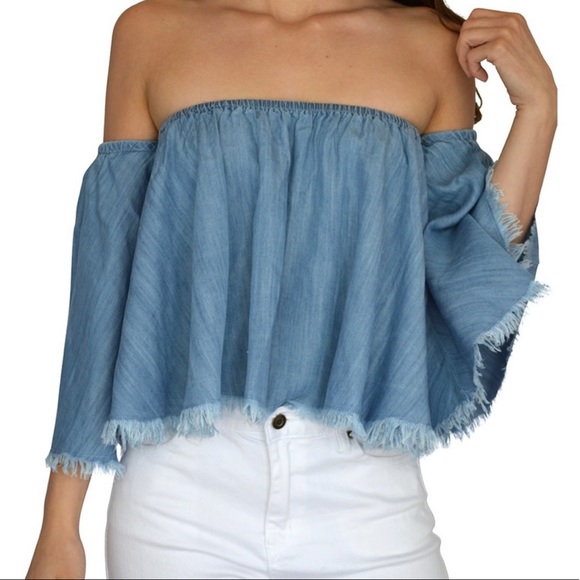 ELAN OFF THE SHOULDER DENIM TOP - Picture 2 of 4